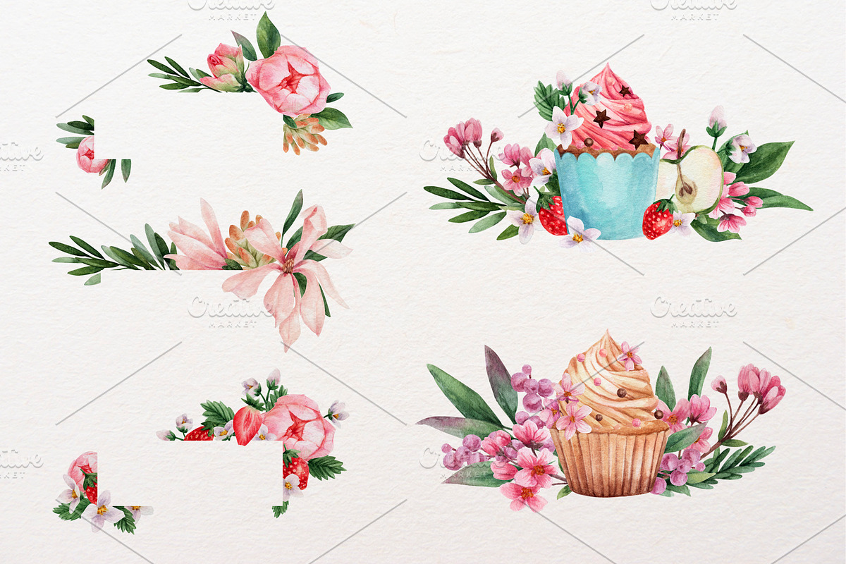 Cakes. Sweet watercolor clipart, a Decorative Illustration by a_ptichkina (Photo 8 of 11)