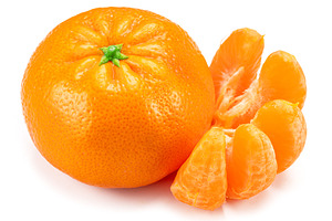 Ripe tangerine fruits with and mandarin slices on white backgrou, a Food & Drink Photo by Volff