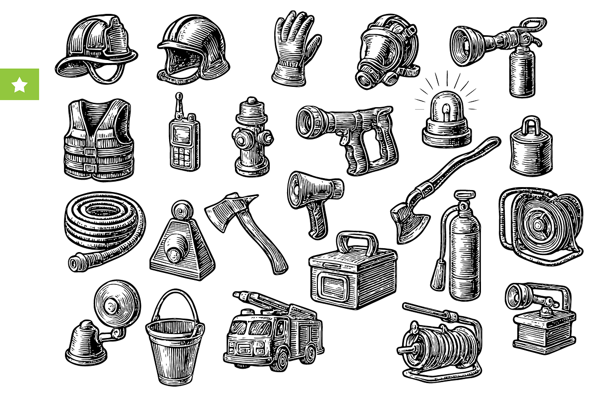 Vintage Firefighting Equipment Set, an Object Graphic by RT Studio (Photo 1 of 4)