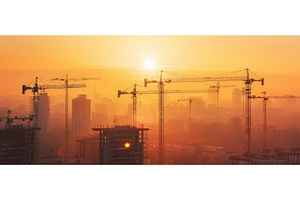 City construction cranes silhouetted, an Industrial Photo by piter.goskov