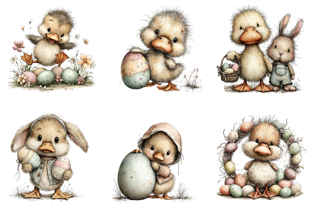 Whimsical Happy Easter Duck Clipart, an Illustration by Dream Creation (Photo 3 of 7)