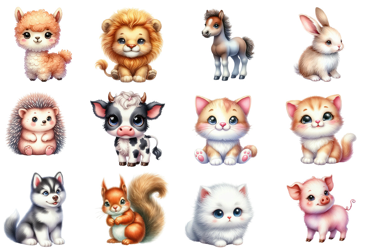 Watercolor Cute Animals Clipart,, an Illustration by Designworld (Photo 3 of 5)
