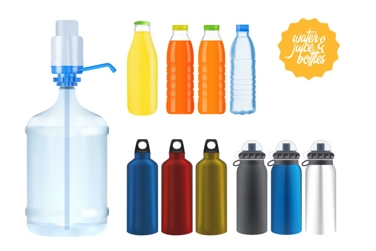 Set of water & juice bottles, an Object Graphic by Ruliz