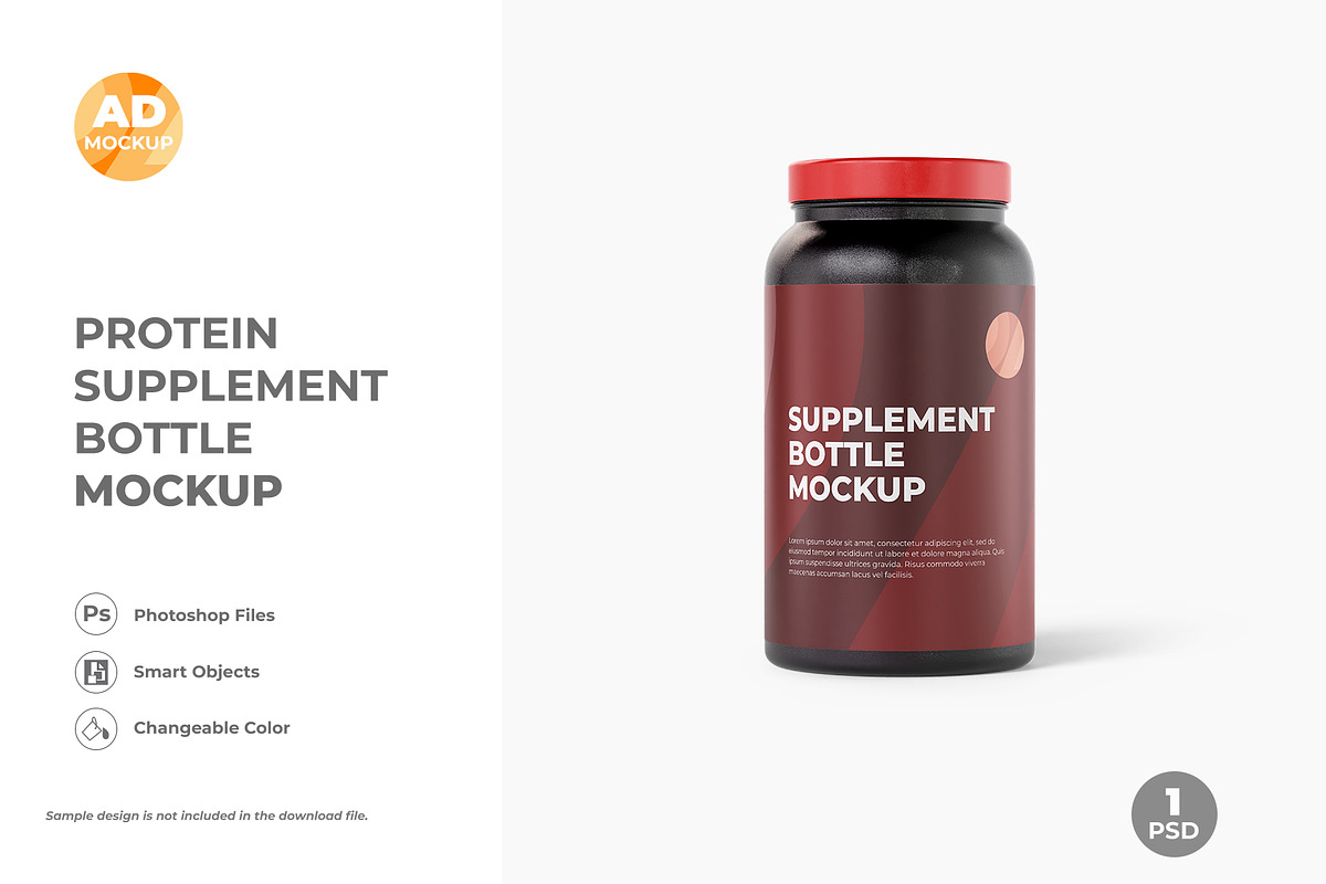 Protein Jar Bottle Mockup (1PSD), a Packaging Mockup by Adstart (Photo 1 of 5)