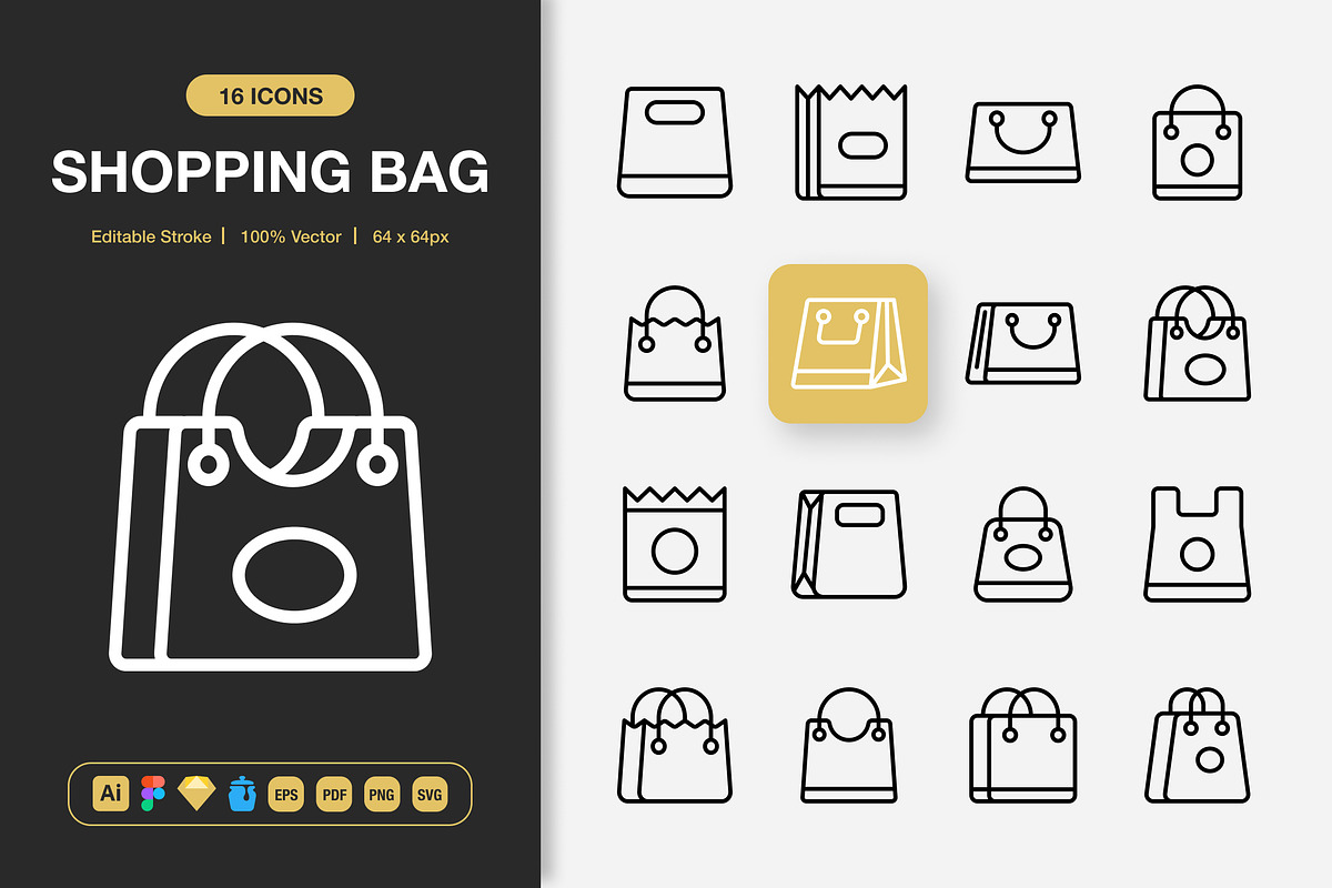 Shopping Bag Icons, an Outline Icon by Spacepixel Creative