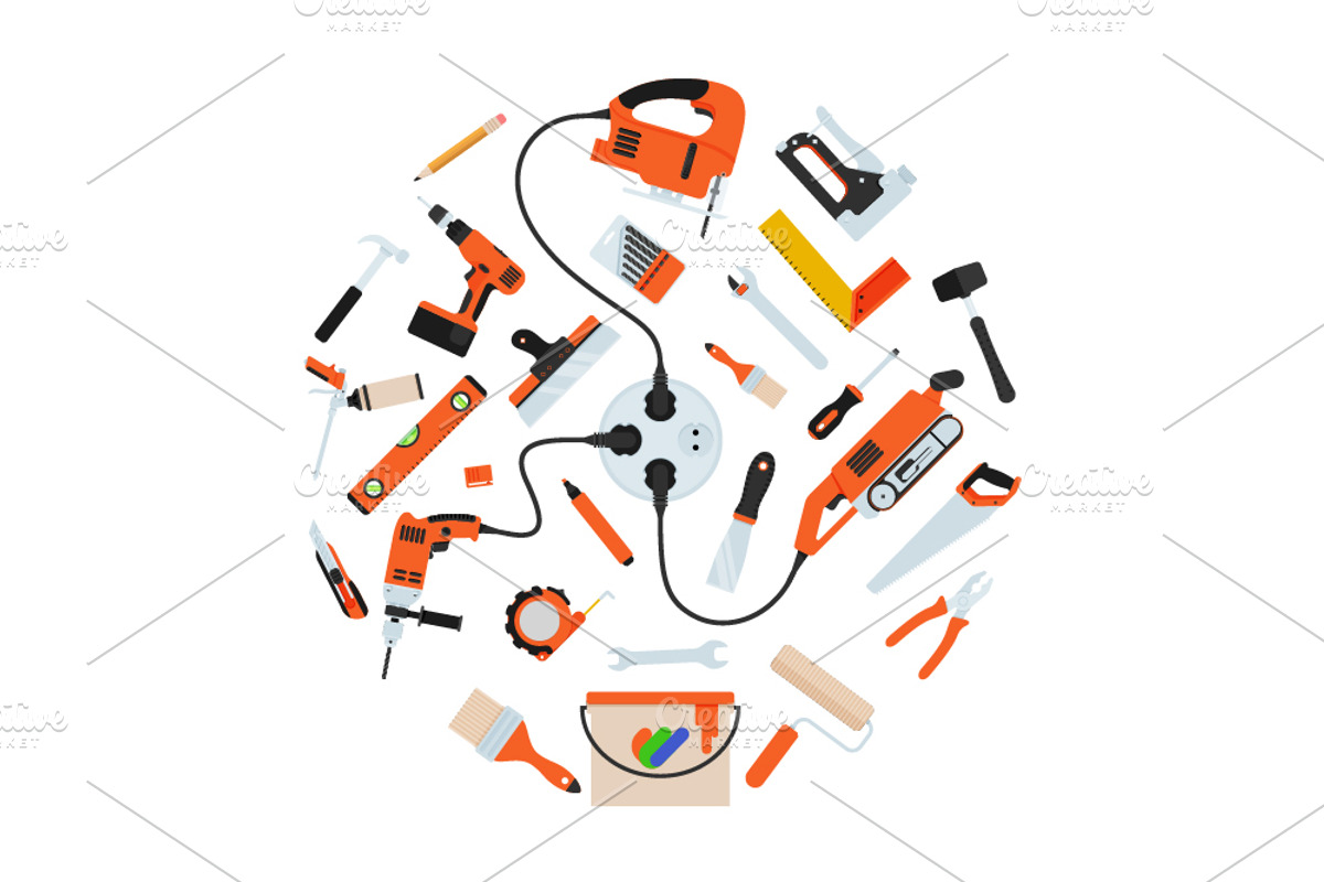 Construction repair tools in circle, a Work Illustration by NKuvshinov