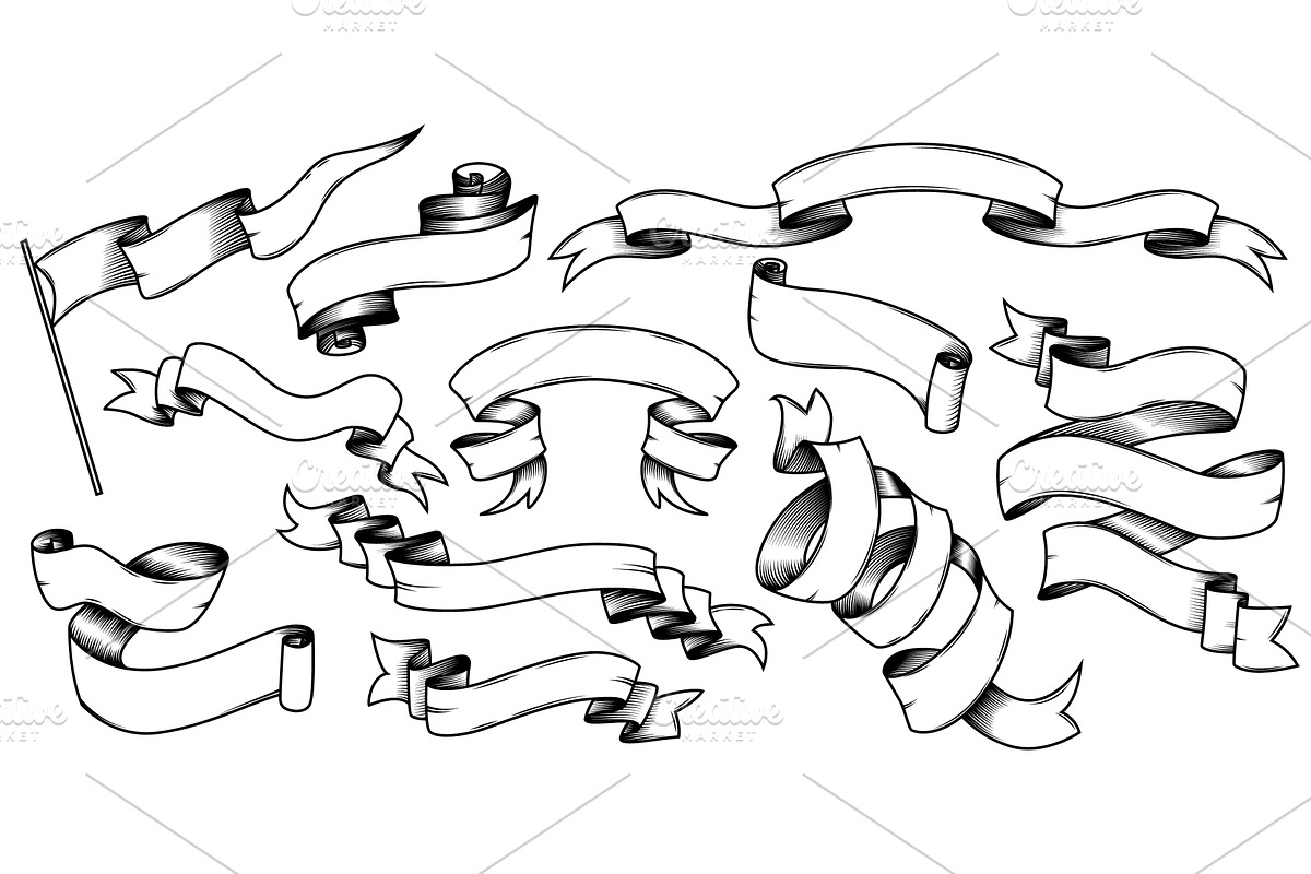 Vintage ribbon banner, hand drawn, an Object Illustration by art PVP - market