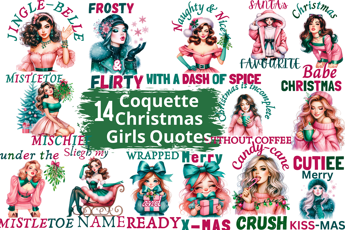 14 Coquette Christmas Girl Bundle, a Decorative Illustration by ClipArtTime (Photo 1 of 3)