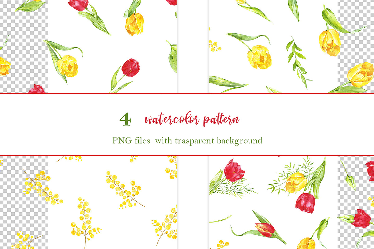 watercolor set spring tulips, a Graphic by angelikpilart