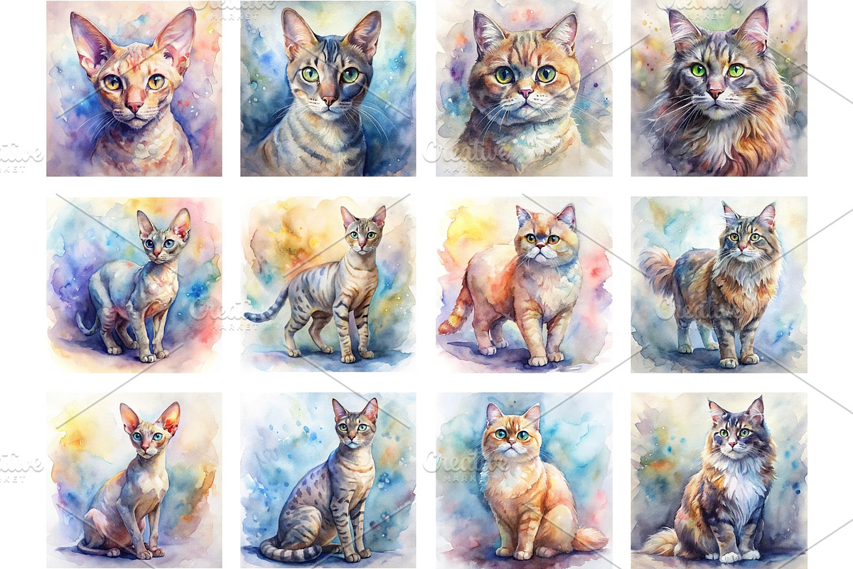 Watercolor Cat Breed Illustrations, an Animal Illustration by Palleon (Photo 5 of 7)