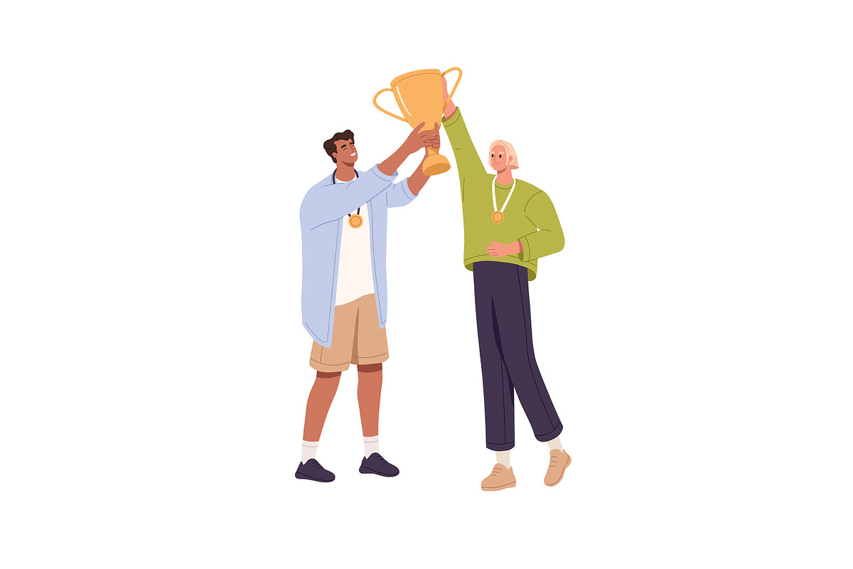 Winners with awards on pedestals set, a Person Illustration by PaperTrident (Photo 7 of 10)