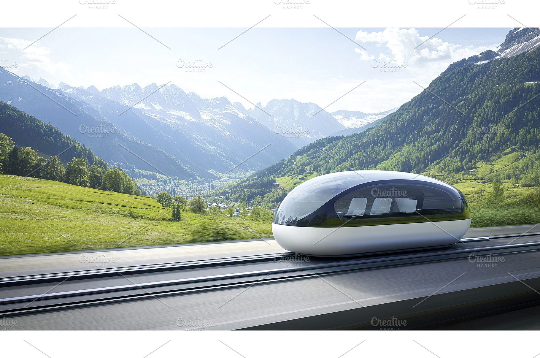 Futuristic train traveling through, an Architecture Photo by Lermont51