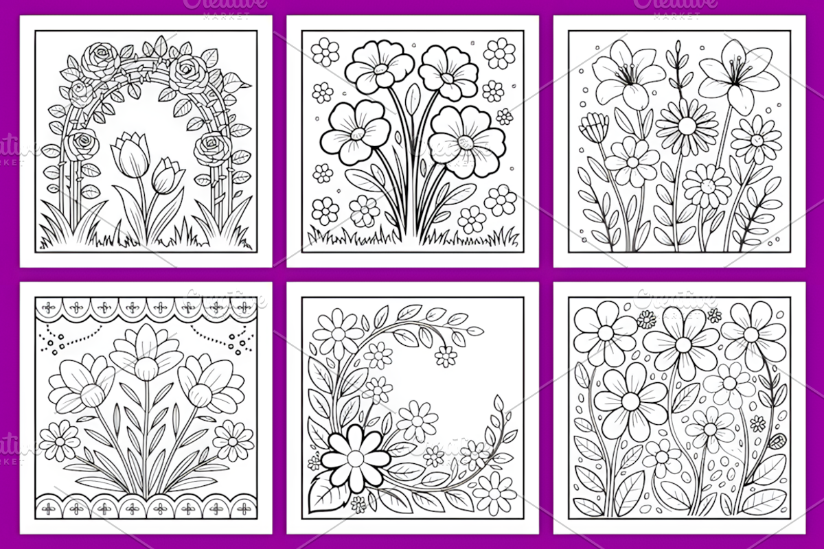 Elegant Floral Spring Coloring Pages, a Decorative Illustration by Coco Bloom (Photo 3 of 5)