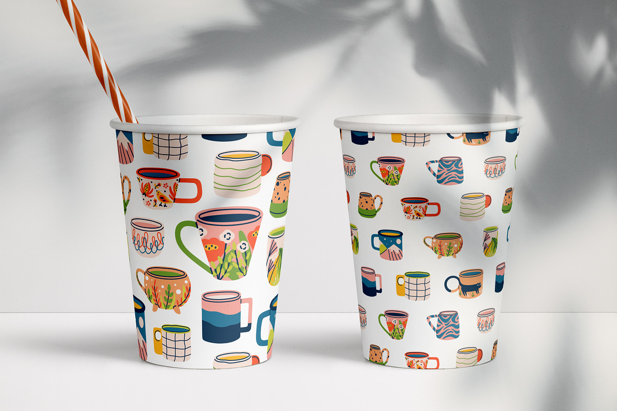 Modern cups seamless patterns, a Pattern Graphic by Good Studio