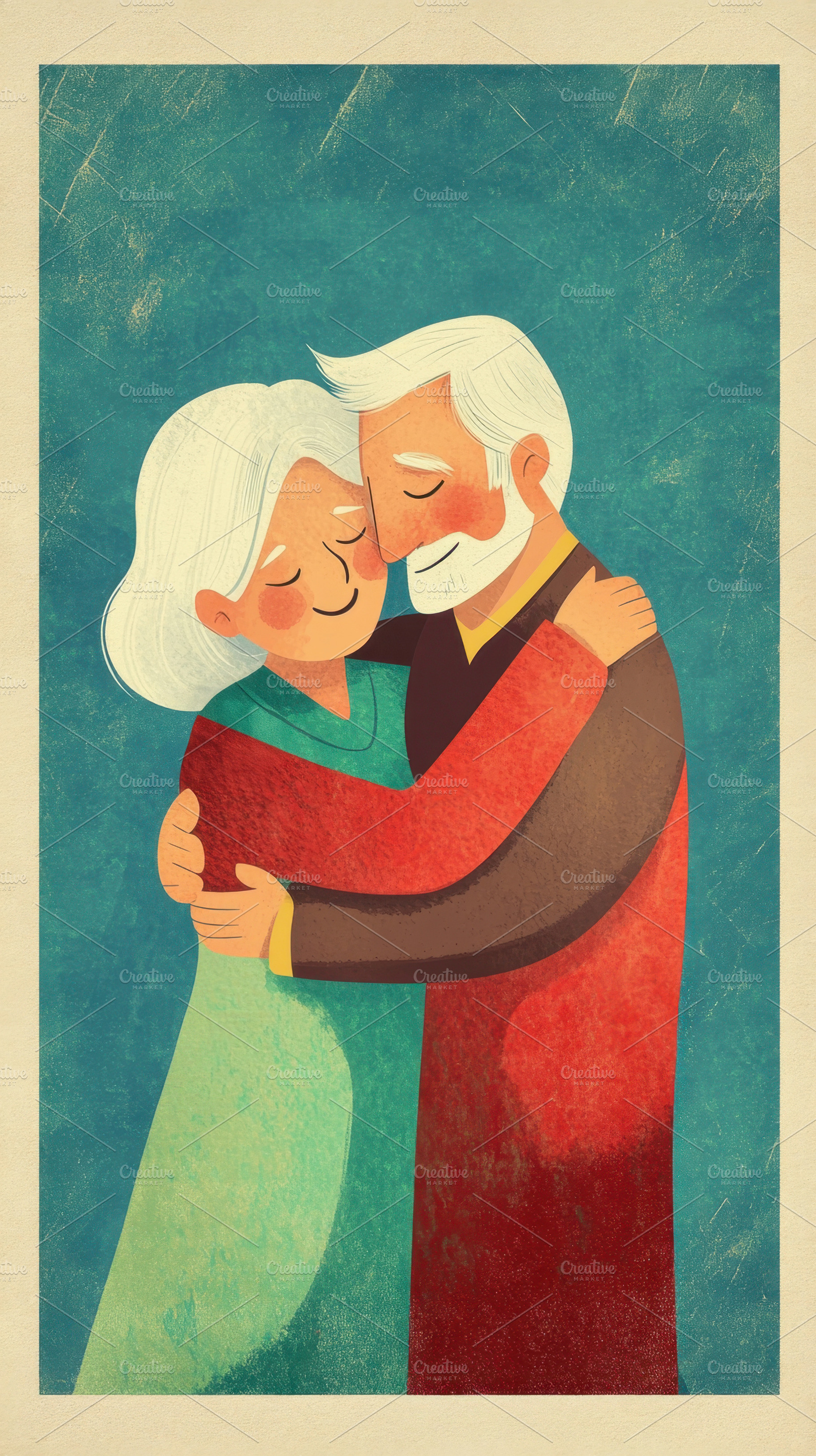 Elderly couple in warm hug, a Photo by Beautiful things