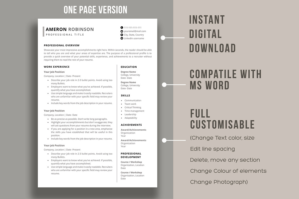 Simple Resume Template | CV Template, a Resume Template by aivos (Photo 2 of 5)