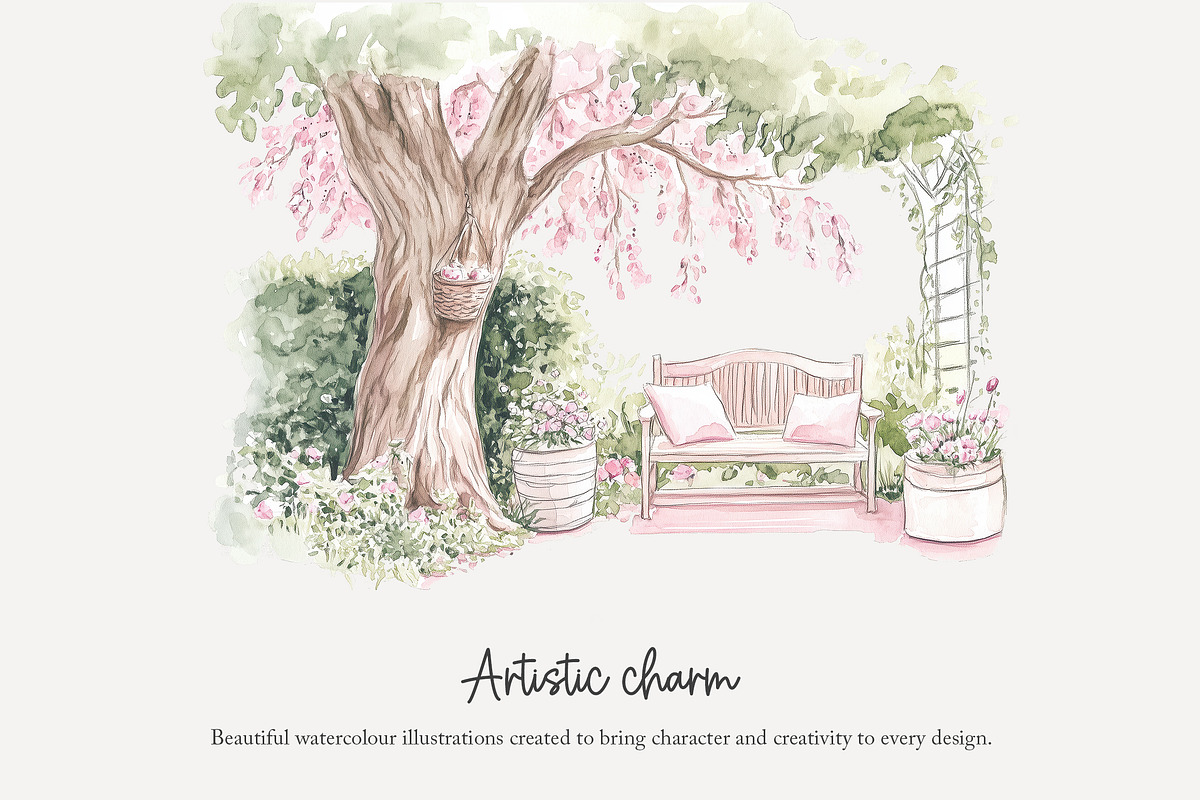 80 pink cottage clip art, a Seasonal Illustration by Poppy Lane Studio (Photo 3 of 8)