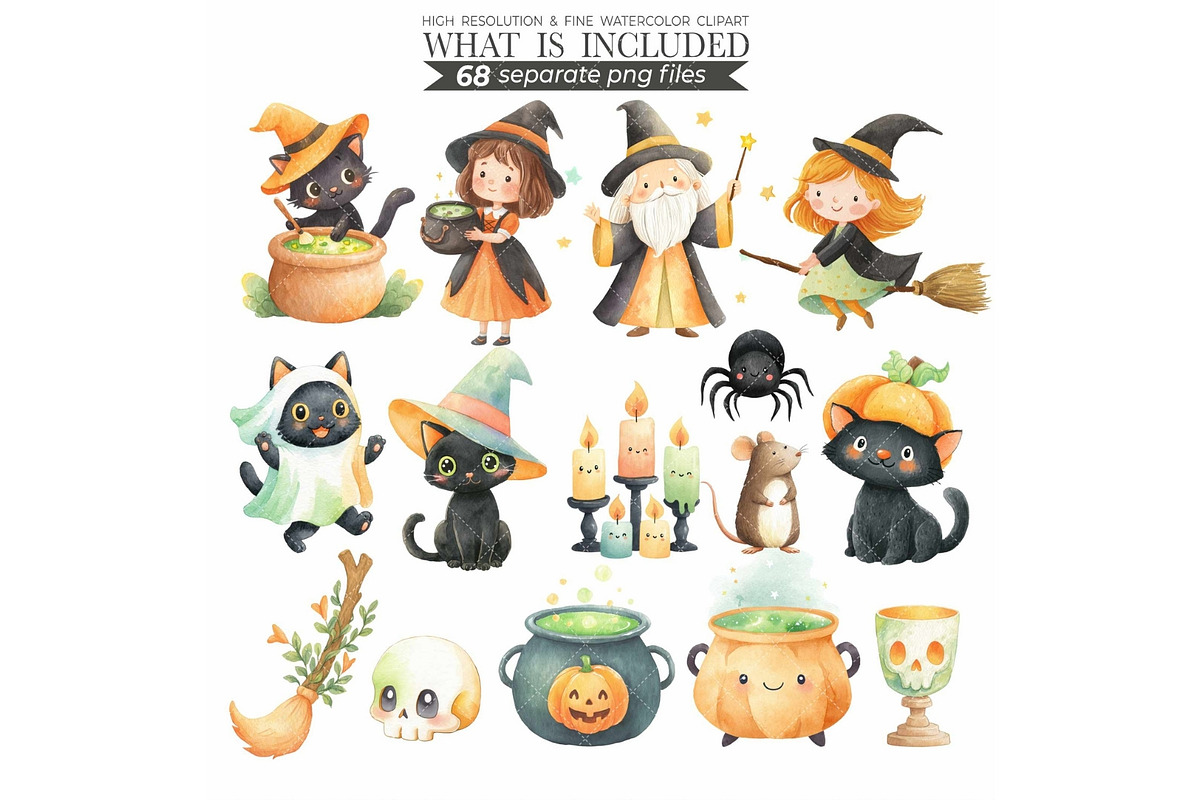 Watercolor Halloween Clipart Bundle, an Illustration by CharmClipart (Photo 5 of 9)