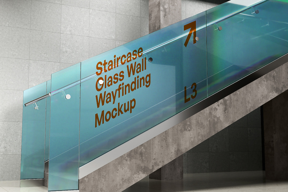 Staircase Glass Wall Sign Mockup, an Advertising Mockup by herutage (Photo 4 of 4)