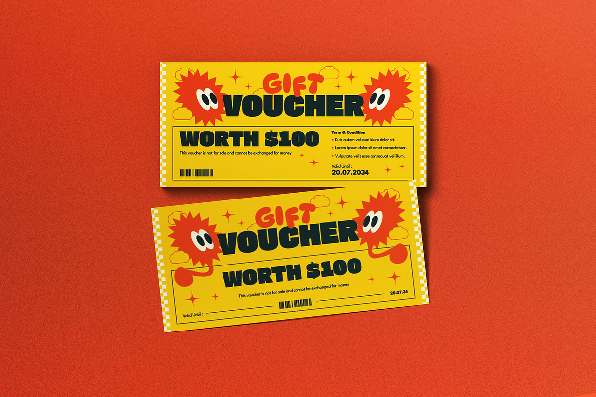 Yellow Retro Gift Voucher, a Card Template by graphicook (Photo 1 of 3)