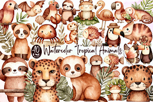 Watercolor Tropical Animals Clipart, an Illustration by Sublimation Artist