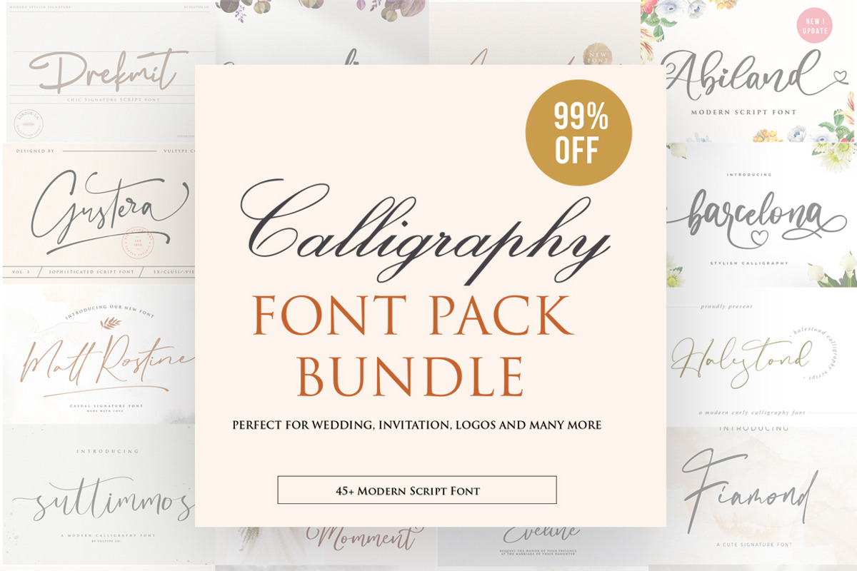 Best 45+ Calligraphy Font Bundle, a Script Font by Vultype Co. (Photo 1 of 13)