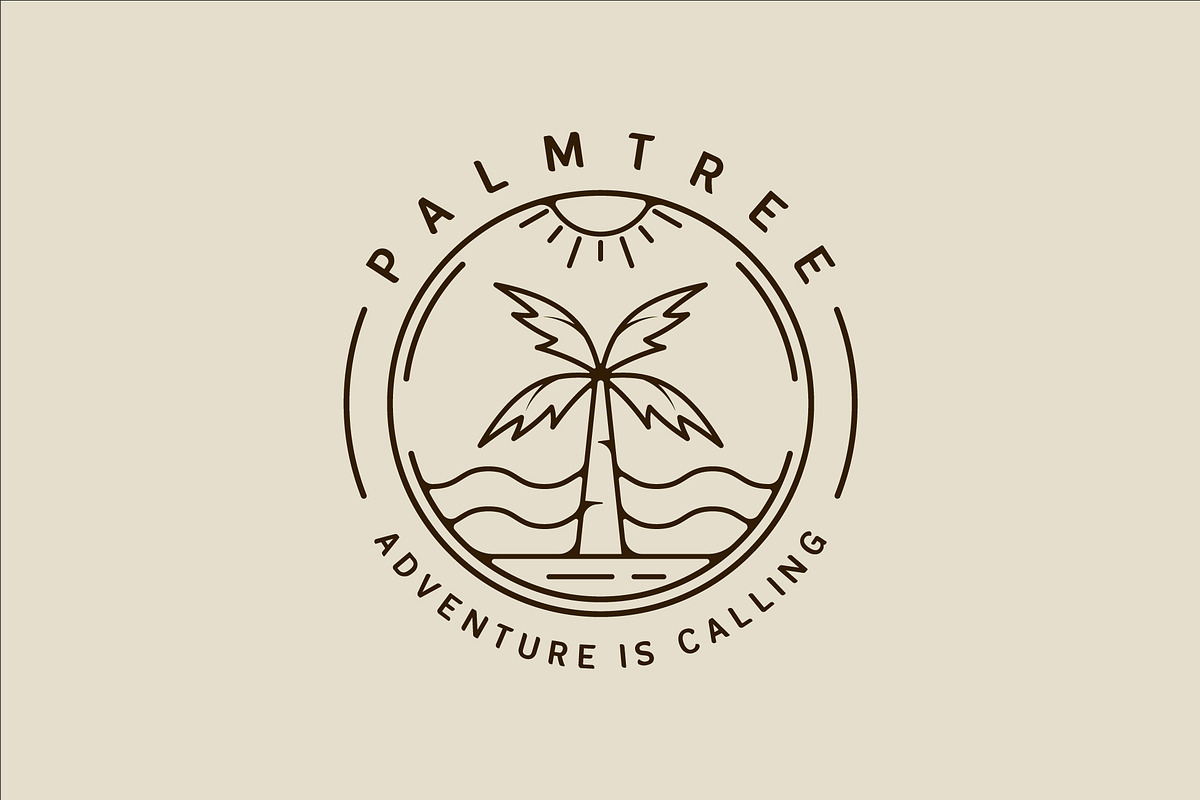 palm tree and ocean waves line art, a Branding & Logo Template by zyxroun shop