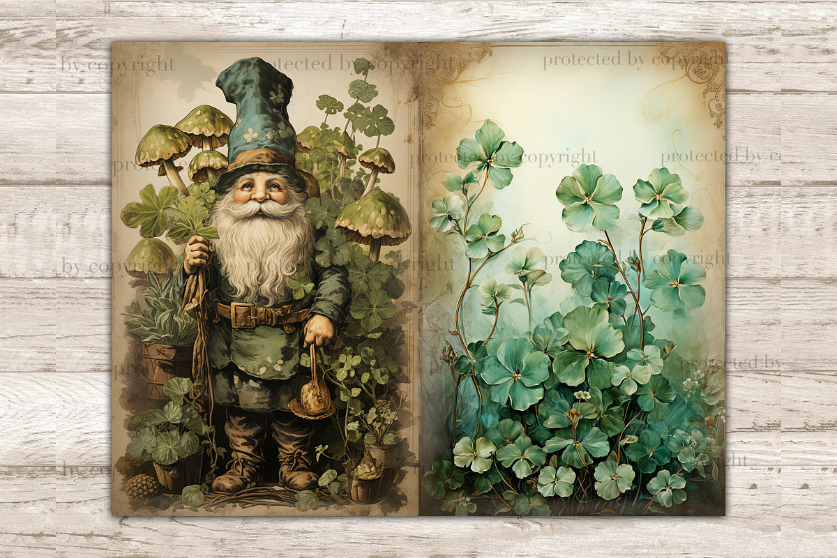 St. Patricks Day Gnomes Junk Journal, a Seasonal Illustration by GlamArtZhanna (Photo 8 of 10)
