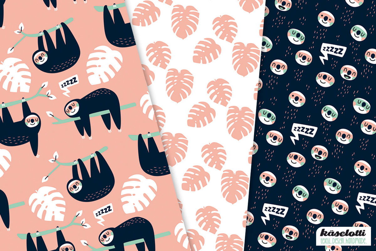Sloth pink Digital Paper and Clipart, a Pattern Graphic by kaeselotti (Photo 2 of 5)