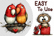 Whimsical Valentine Birds Clipart, an Illustration by cherrydesign (Thumbnail 4 of 4)