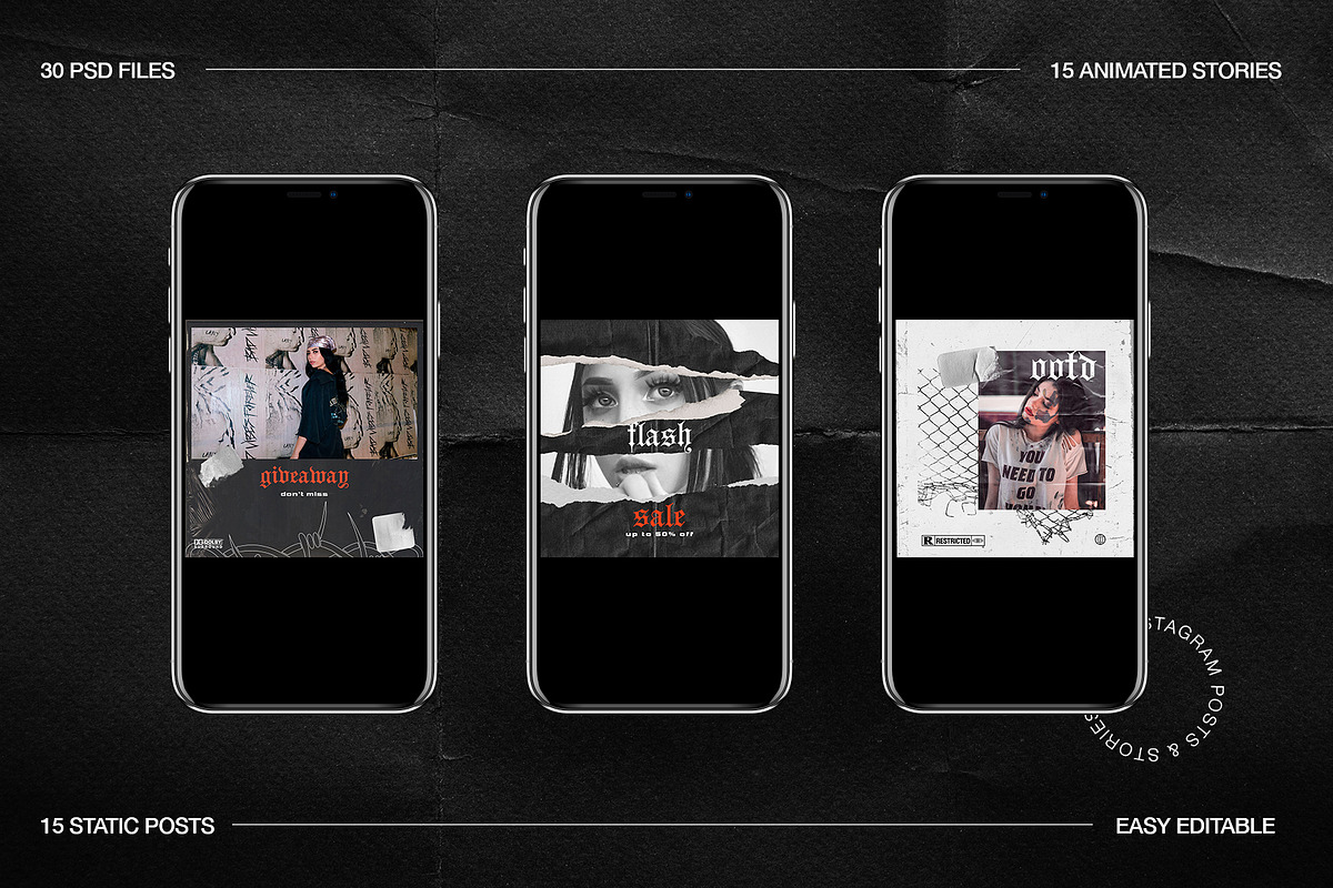Grunge Instagram Templates Ps, Canva, a Social Media Template by Marie T (Photo 11 of 18)