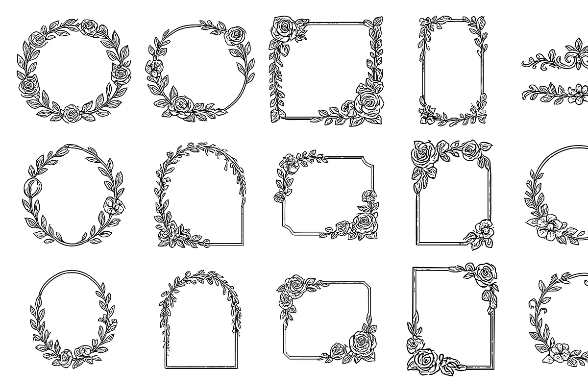 Hand Drawn Floral Frame Collection, an Illustration by Sempu