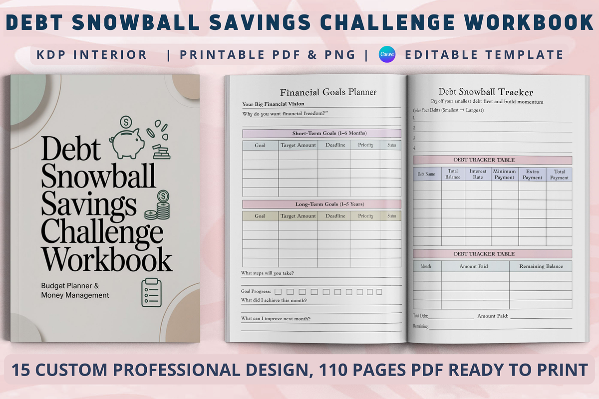 Debt Snowball Savings Challenge Book, a Design Template by Book2bees (Photo 1 of 4)