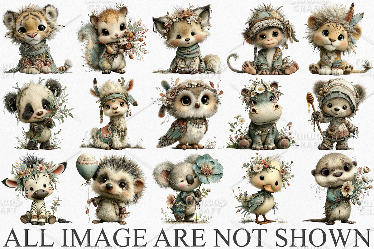 Whimsical Boho Baby Animals Clipart, an Illustration by Canvas Craft (Photo 3 of 7)