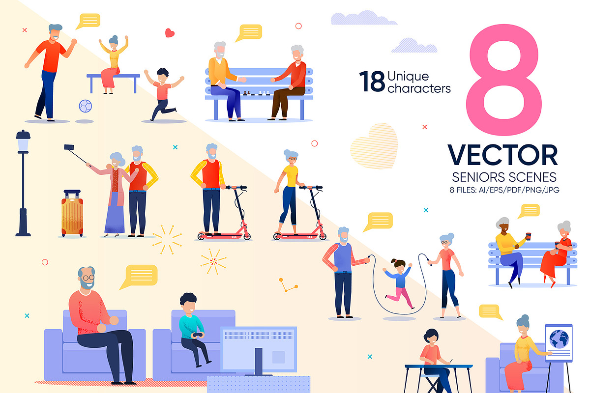Seniors Vector Scenes, an Illustration by PavelVinnik (Photo 1 of 2)