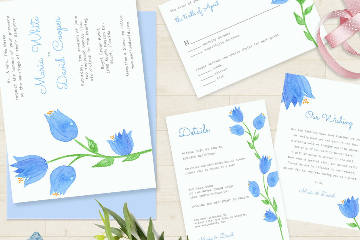 Bellflower Watercolor Wedding Suite, a Stationery Template by Love Design (Photo 3 of 15)