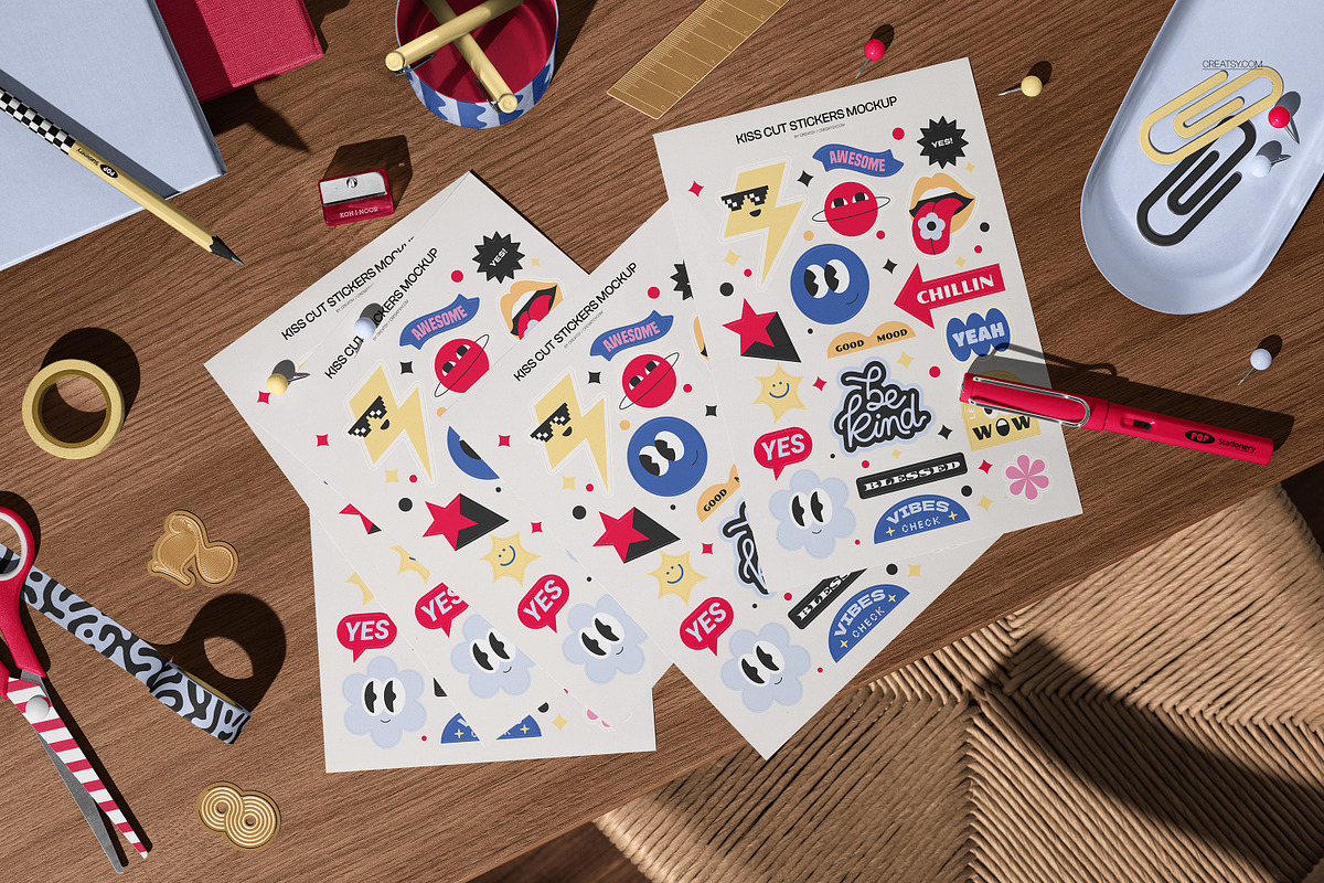 Kiss Cut Stickers Mockup Set, a Merchandise Mockup by creatsy5 (Photo 6 of 10)