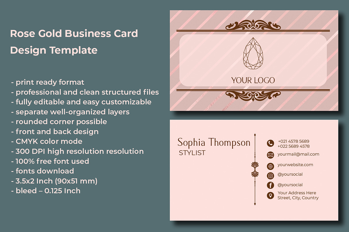 Rose Gold Business Card Design Templ, a Business Card Template by Kseniya-Omega (Photo 2 of 4)