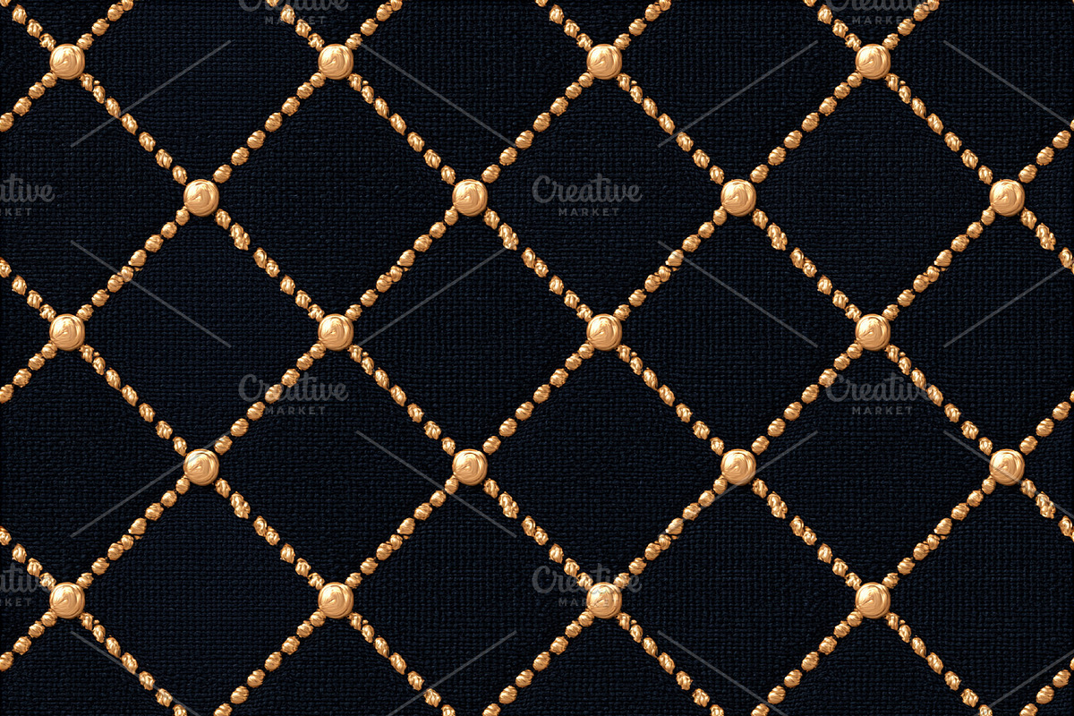 Seamless pattern elegant golden beaded grid pattern on black fab, a Pattern Graphic by Studio ANNA