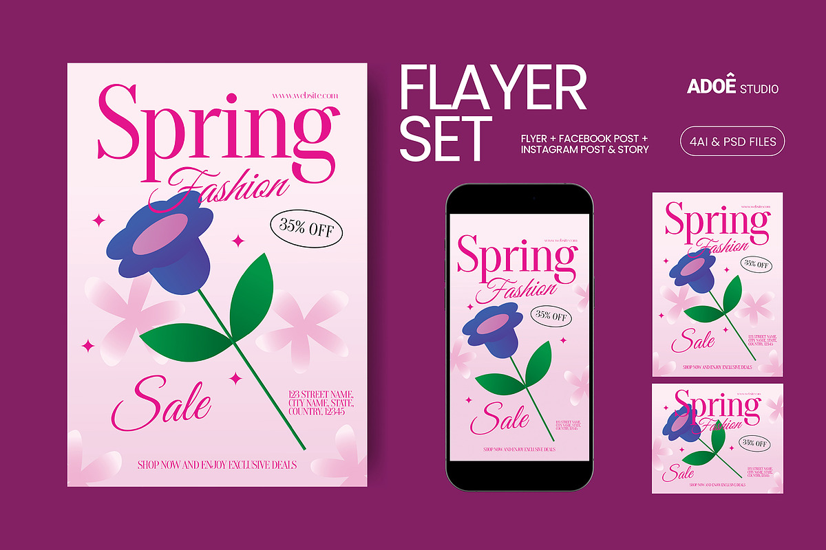 Pink Spring Sale Flyer Set, a Flyer Template by adoestudio (Photo 1 of 3)