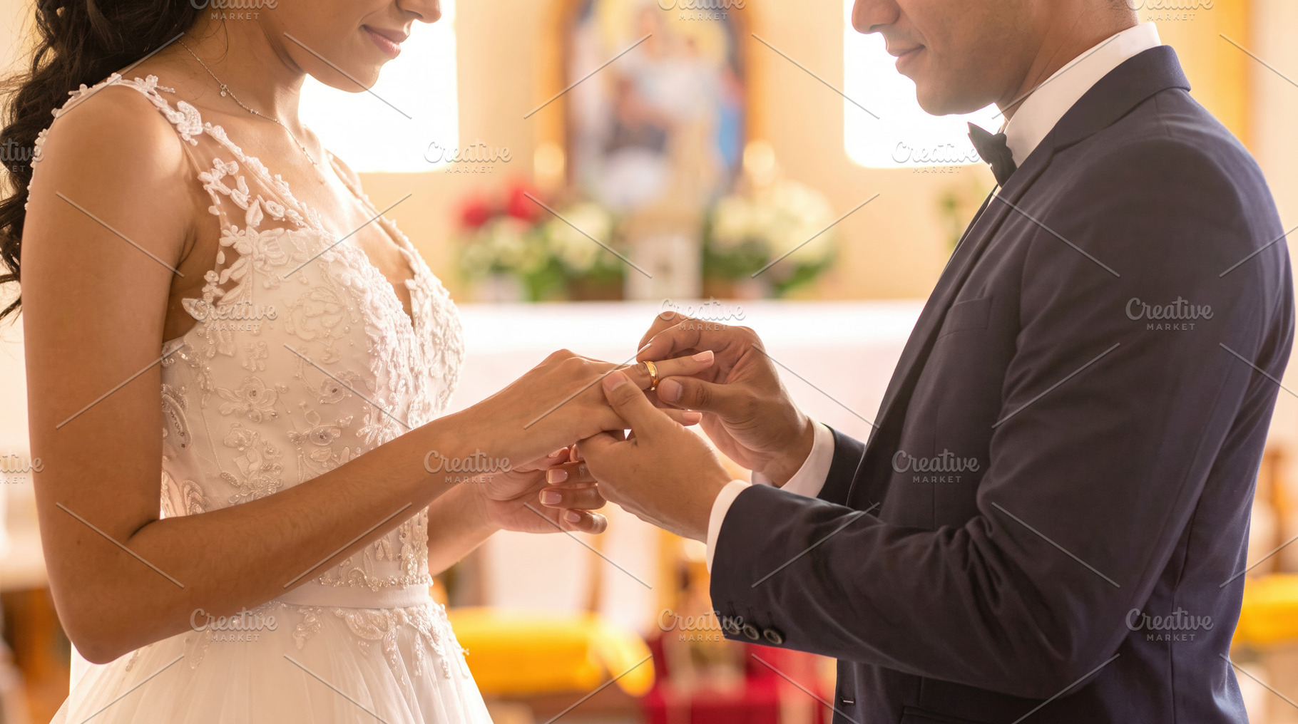 Bride and Groom Exchanging Rings in Church, a Person Photo by Davizro's Market