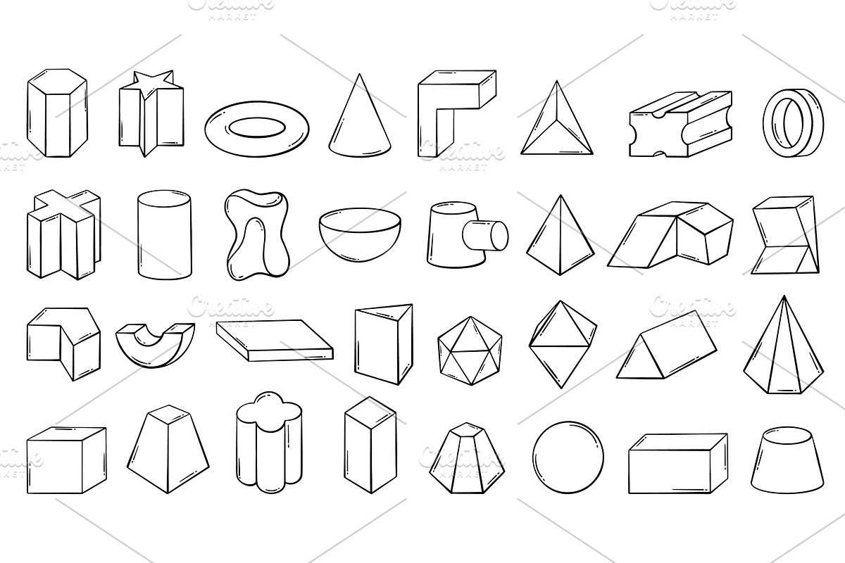 Doodle 3d geometry elements. Sketch, an Object Illustration by Valerie Bodnar