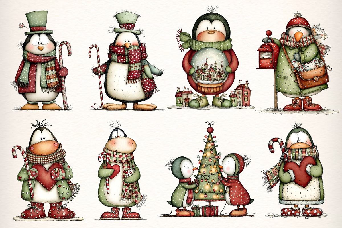 Whimsical Christmas Penguin Clipart, an Illustration by Dream Creation (Photo 2 of 7)