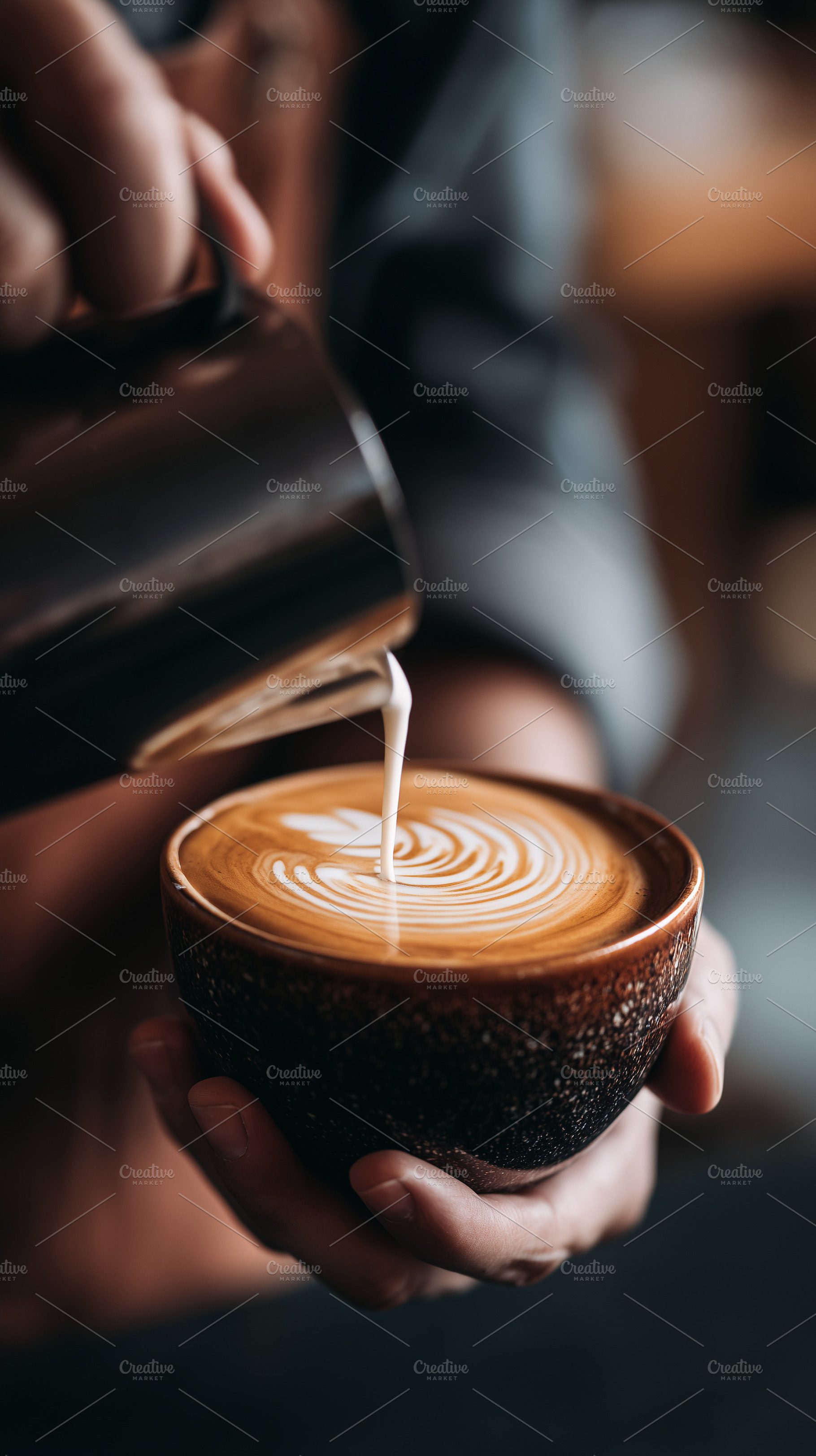 Barista making latte art, a Food & Drink Photo by MistyDay