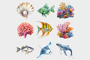 Watercolor Sea Animals Clipart, a Seasonal Illustration by Design Market (Thumbnail 5 of 5)