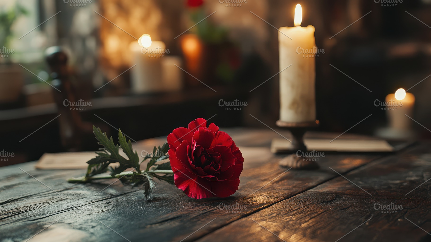 Single red flower on rustic table. C, a Background Photo by Pixeness Studio