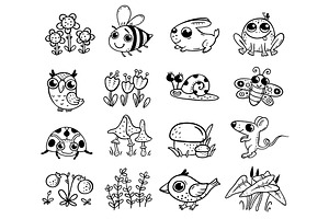 Cartoon Set Forest Woodland Animals