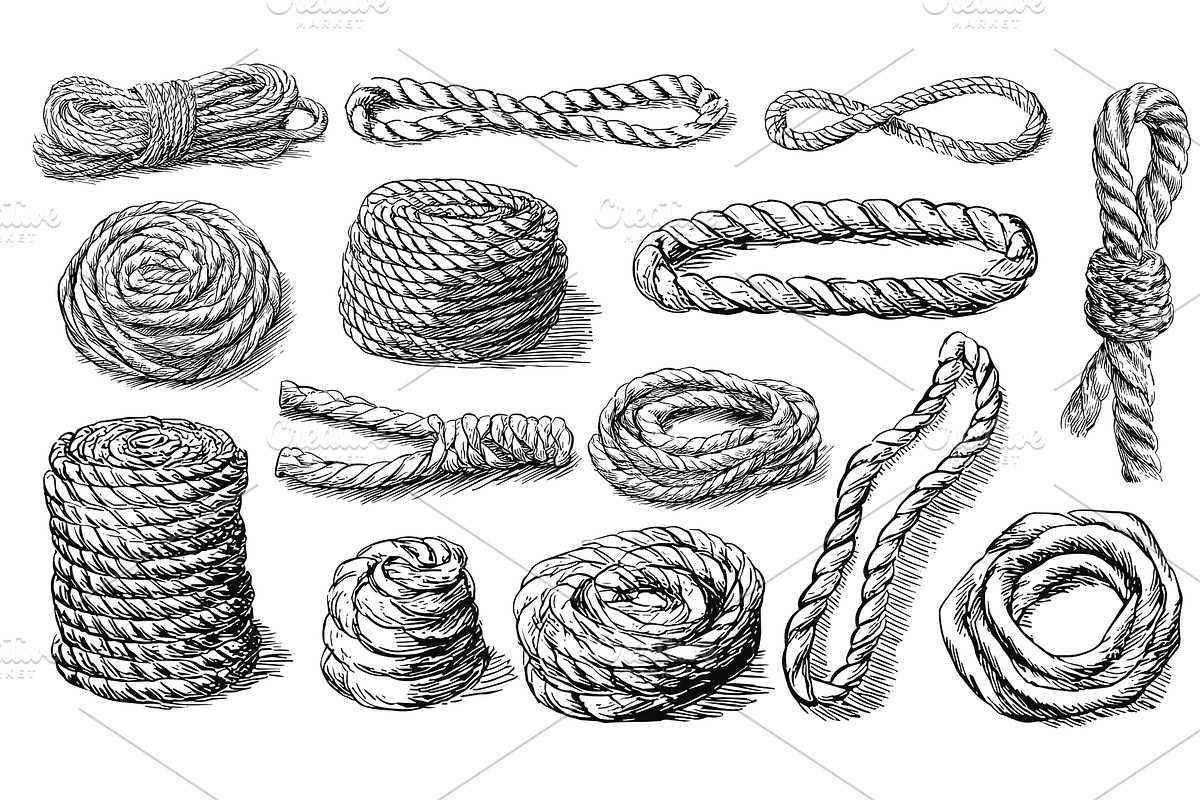 Ropes hand drawn set. Isolated rope, an Object Illustration by Valerie Bodnar