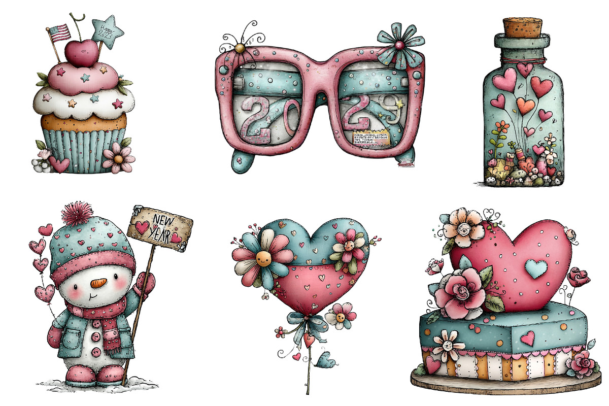 Coquette New Year's Clipart, an Illustration by CreationArt (Photo 2 of 5)