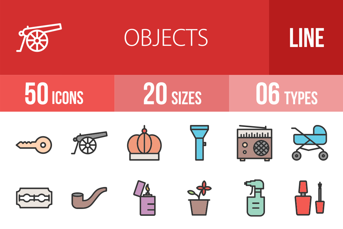 50 Objects Line Filled Icons
